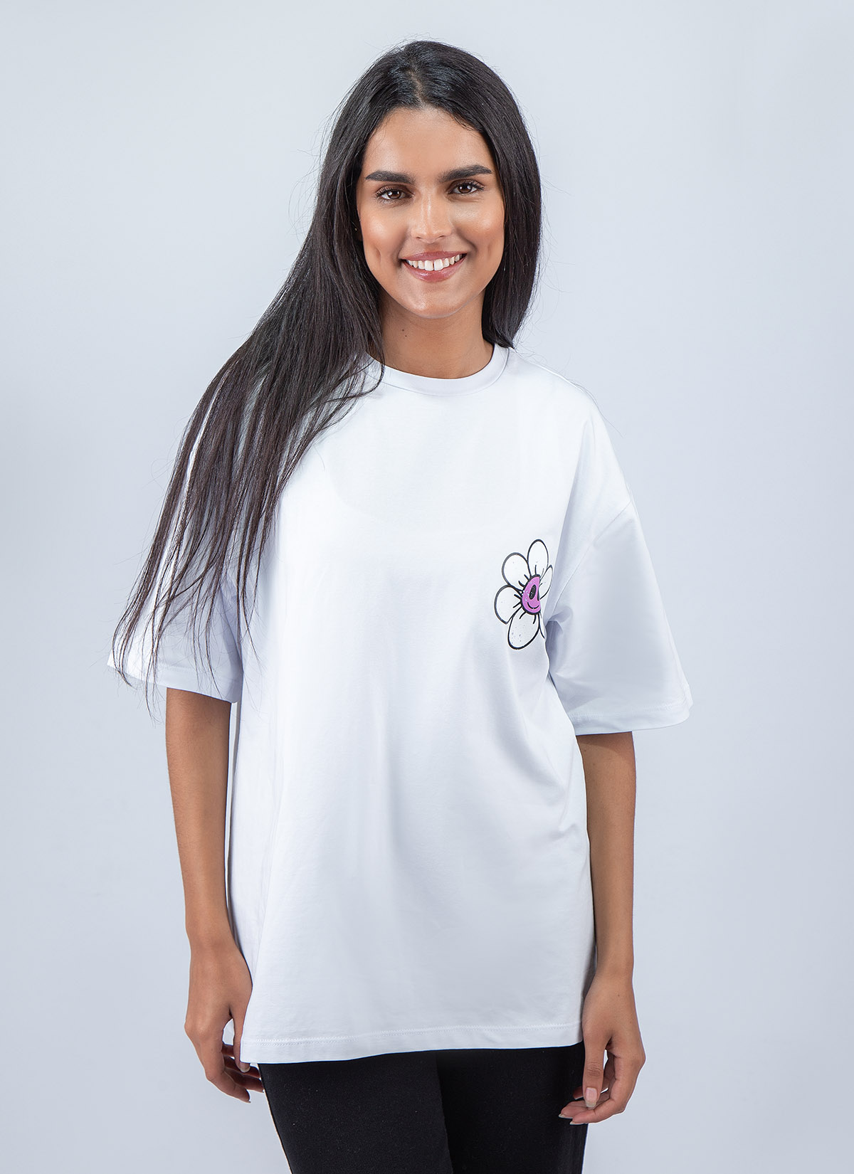 T-shirt Manches Courtes Oversize à Imprime Flower