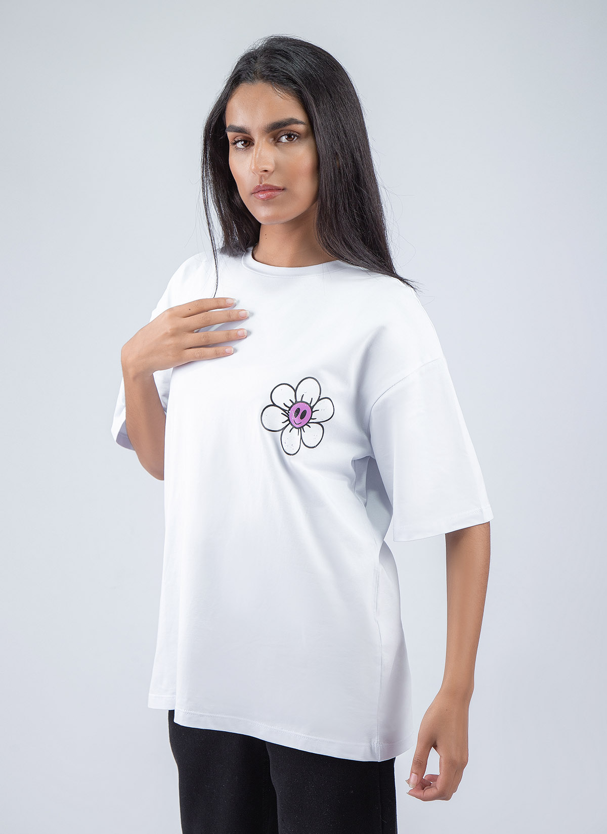 T-shirt Manches Courtes Oversize à Imprime Flower