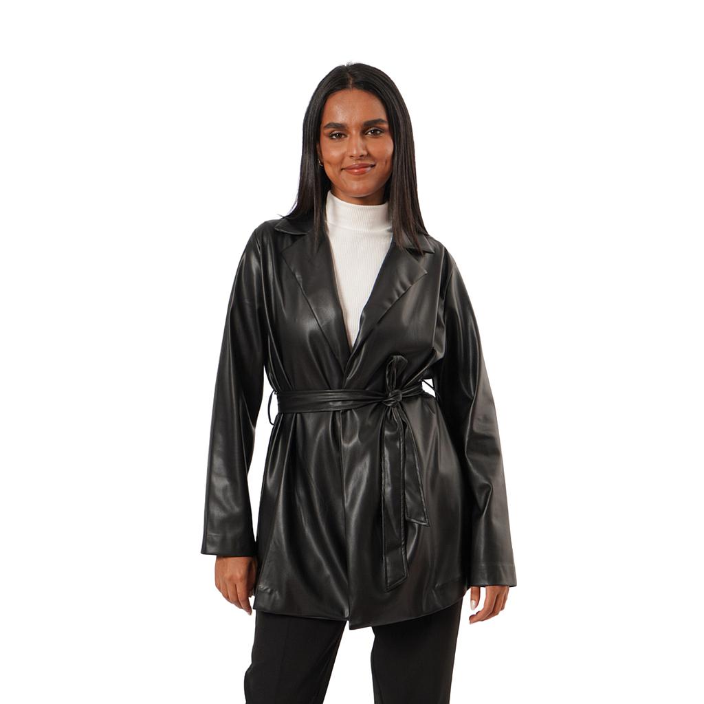 VESTE SIMILI CUIR A CEINTURE