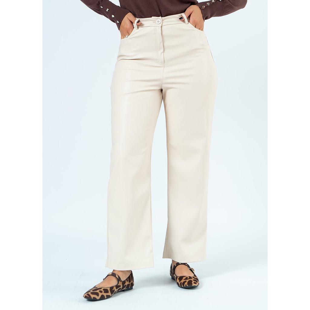 Pantalon Simili Cuir Beige